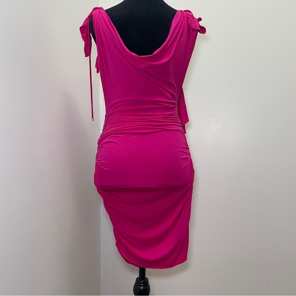 NEW! THE ATTICO- Plunge Neck Mini Dress Fushica Size Small Hot Pink - Picture 9 of 13
